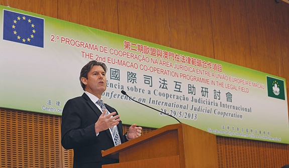 The Deputy Law Officer (Mutual Legal Assistance), Mr Wayne Walsh, SC, speaks at the Conference on International Judicial Co-operation in Macao