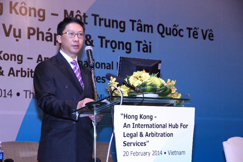 The Secretary for Justice, Mr Rimsky Yuen, SC, today (February 20) addressed a seminar entitled 'Hong Kong - An International Hub for Legal & Arbitration Services' jointly organised by the HKSAR Government and the Hong Kong Trade and Development Council in Ho Chi Minh City, Vietnam.