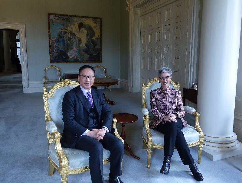 The Secretary for Justice, Mr Rimsky Yuen, SC (left), meets with the Governor of Victoria, Ms Linda Dessau (right), in Melbourne, Australia, today (August 12).