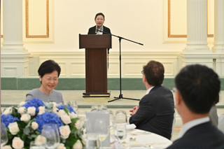 The Secretary for Justice, Ms Teresa Cheng, SC, addresses the dinner reception hosted by the Chief Executive at the Government House for the guests of the 2019 HCCH Judgments Conference on September 9. The Judgments Conference is the inaugural global conference for the promotion of the Convention on the Recognition and Enforcement of Foreign Judgments in Civil or Commercial Matters which was concluded on July 2.