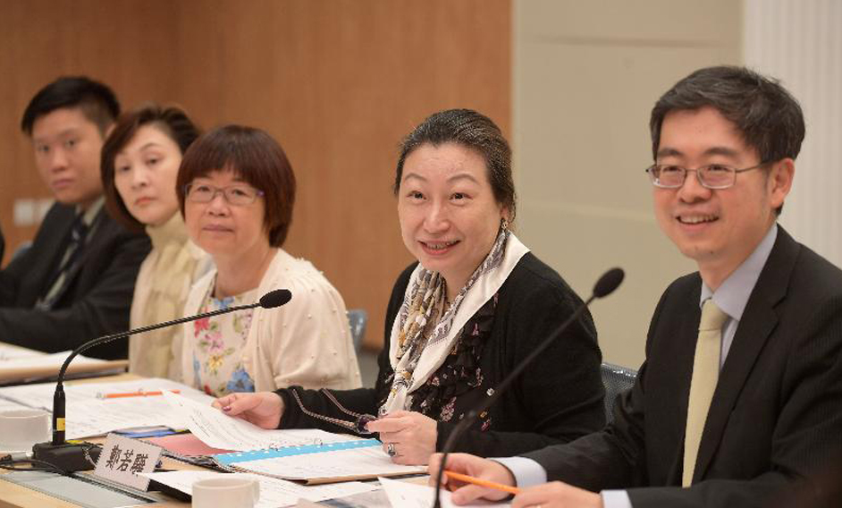 The Department of Justice together with the Department of Justice of Guangdong Province and the Office of the Secretary for Administration and Justice of the Macao Special Administrative Region held the first Guangdong-Hong Kong-Macao Bay Area Legal Departments Joint Conference in Hong Kong this morning (September 12). Photo shows the Secretary for Justice, Ms Teresa Cheng, SC (second right), delivering opening remarks at the Joint Conference.