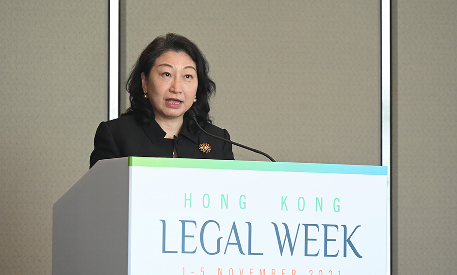 The Secretary for Justice, Ms Teresa Cheng, SC, speaks at the 4th UNCITRAL Asia Pacific Judicial Summit: Sustainably Adapting to a New Normal - Judicial Roundtable under Hong Kong Legal Week 2021 today (November 2).