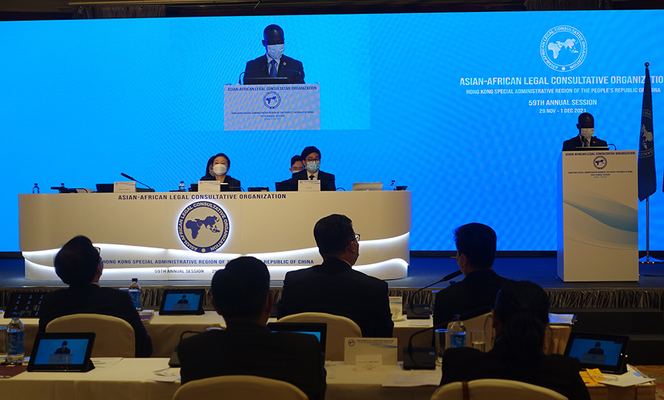 The 59th Annual Session of the Asian-African Legal Consultative Organization (AALCO) came to a close today (December 1). Photo shows the immediate past Secretary-General of AALCO, Professor Kennedy Gastorn (first right), delivering his closing remarks.