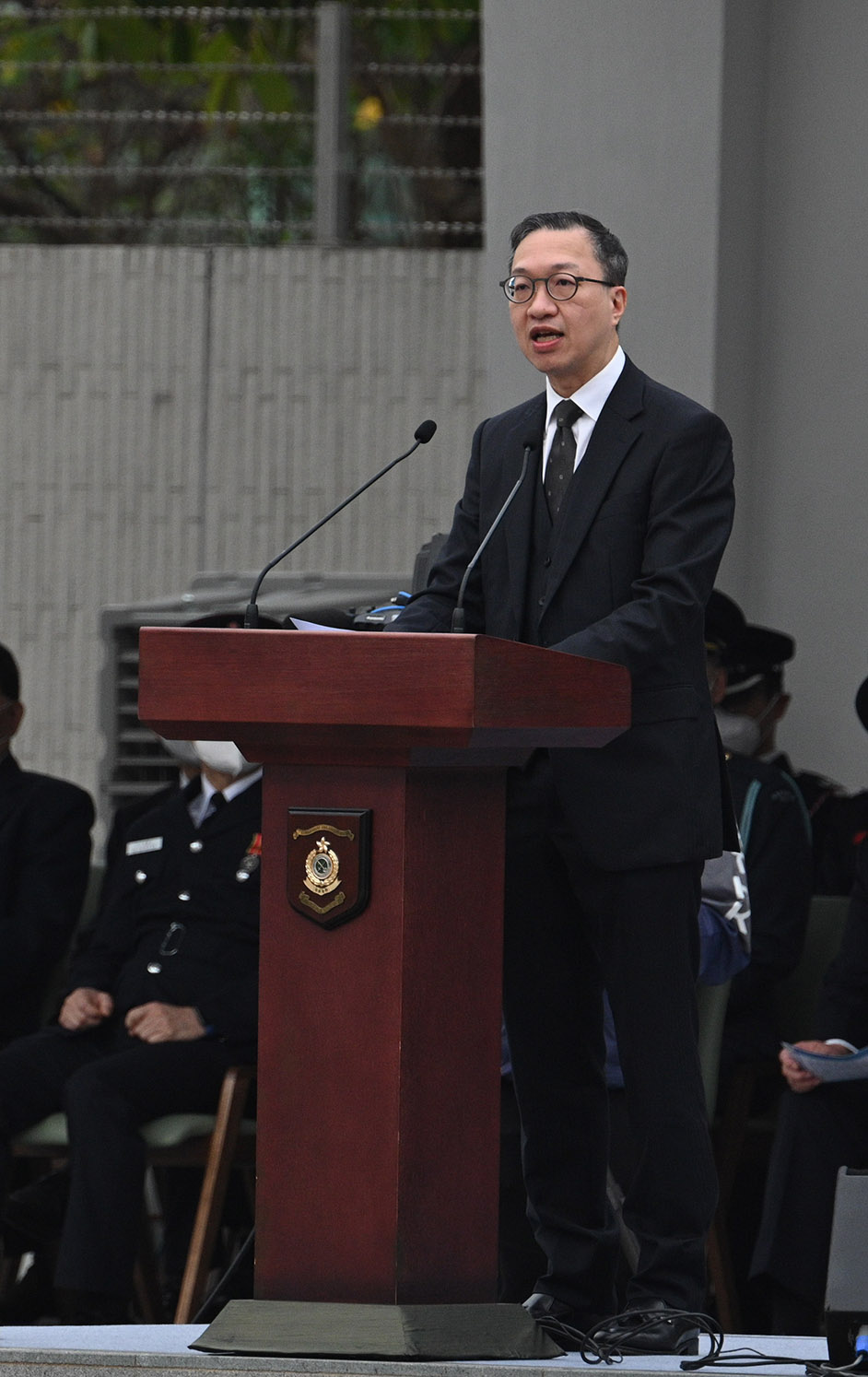 The Secretary for Justice, Mr Paul Lam, SC, speaks at the Flag Raising Ceremony to Commemorate 40th Anniversary of Constitution today (December 4).