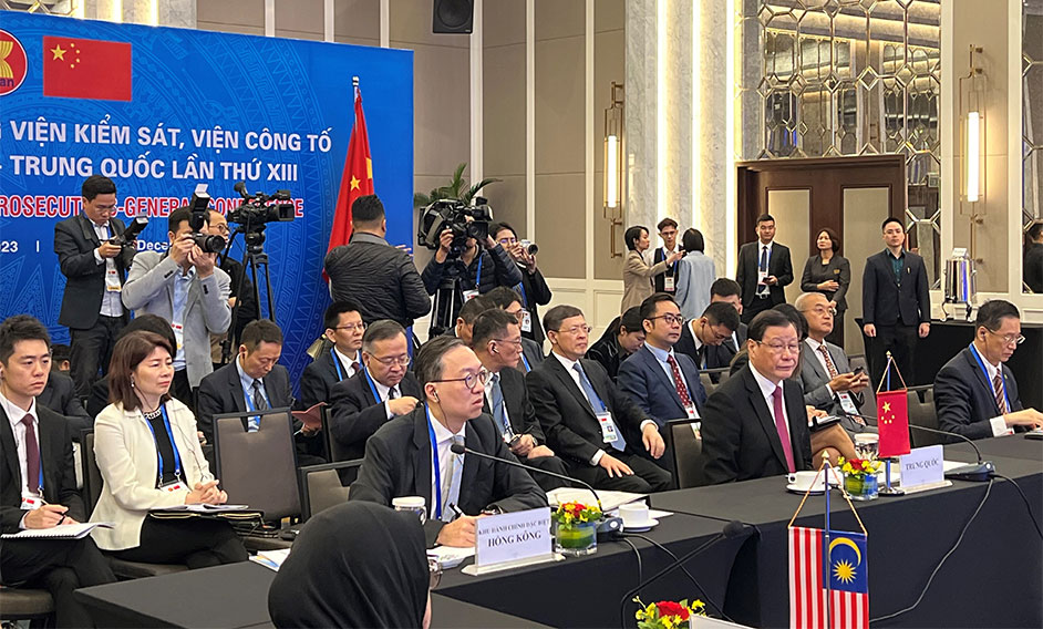 The Secretary for Justice, Mr Paul Lam, SC, continued his visit to Vietnam and attended the 13th China-ASEAN Prosecutors-General Conference today (December 6). Photo shows Mr Lam (first row, third right) delivering a speech at the plenary session of the conference.