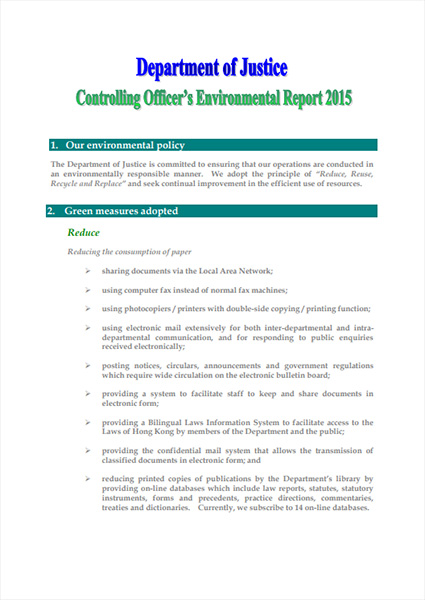 Controlling Officer's Environmental Report 2015