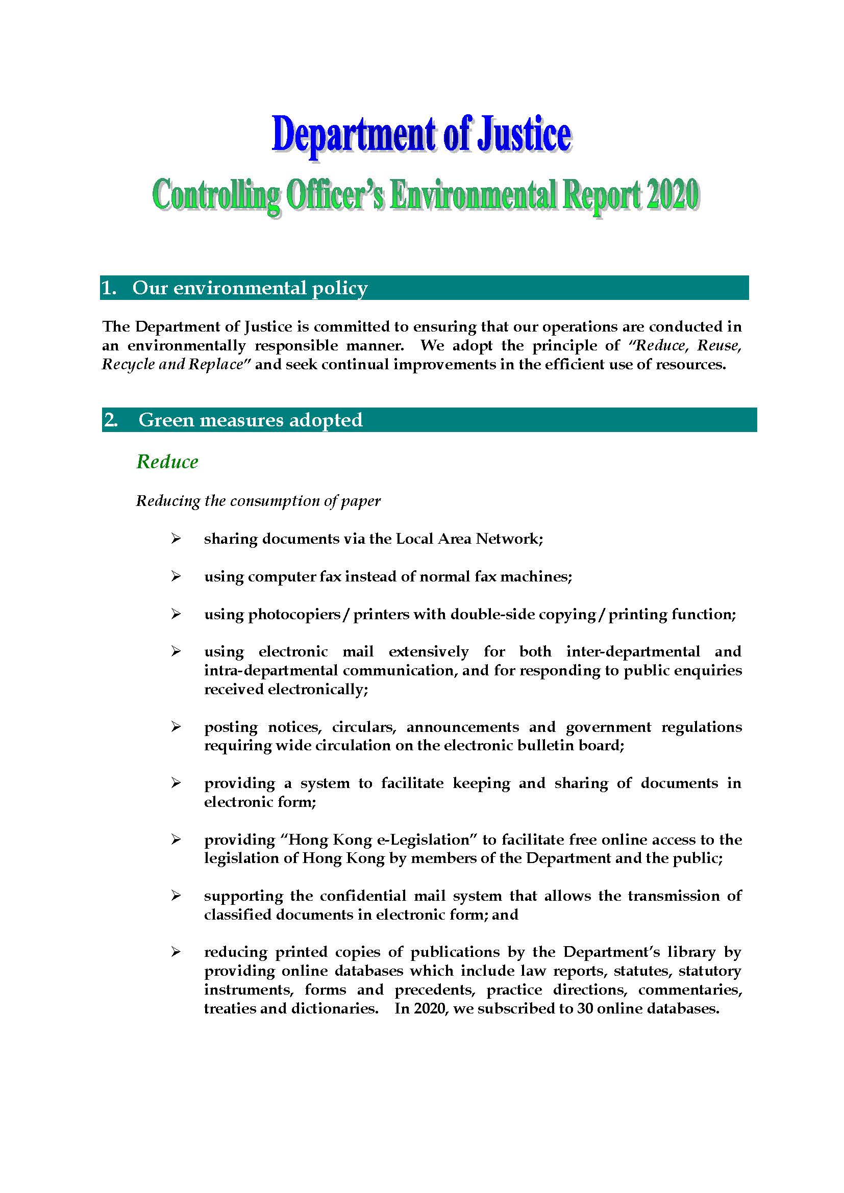 Controlling Officer's Environmental Report 2020