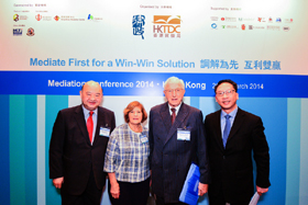 The Chief Justice Geoffrey Ma, the Right Honourable the Lord Woolf of Barnes and Lady Woolf and the Secretary for Justice, Mr Rimsky Yuen, SC at the Mediation Conference (from left to right).