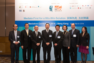 The Vice-President of the Court of Appeal of the High Court, Mr. Justice Lam Man-Hon (middle) and the Director of Legal Aid, Mr Thomas Edward Kwong (left of Lam VP) attended Day 2 of the Mediation Conference as speakers.