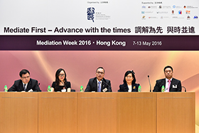 Speakers for the Question and Answers Session at the seminar (from left): Dr Iau Teng Pio, Ms Wang Ning, Mr Francis Law, Ms Sylvia Siu, JP and Mr Jackson Zhong.