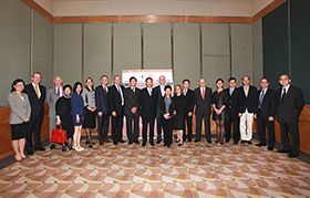 A group photo of speakers, moderators and guests taken before the opening of the Mediation Conference 2016.